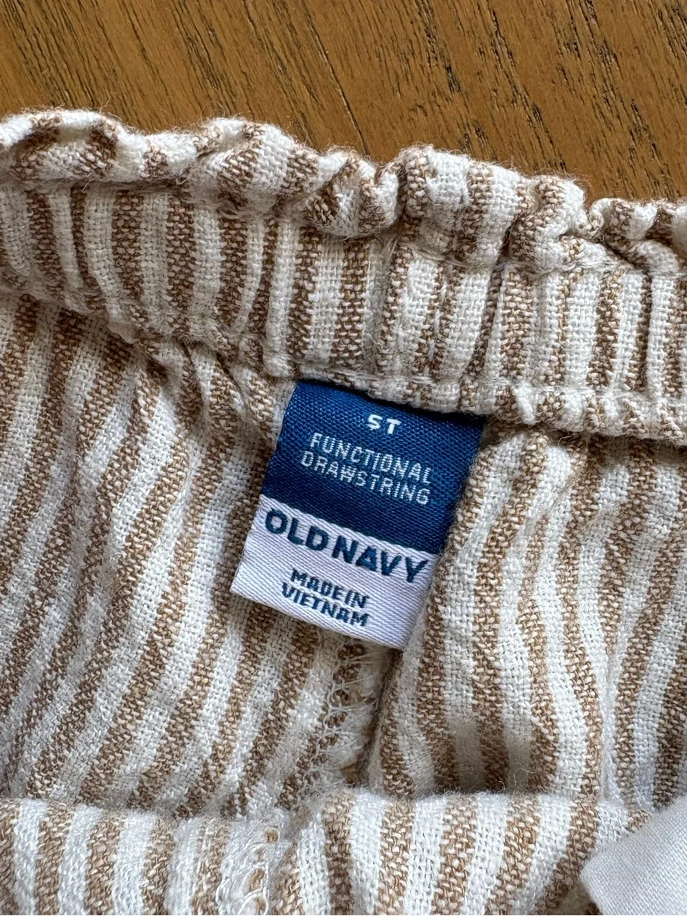 Old Navy Toddler Linen Blend Beige & White Striped Drawstring Shorts
